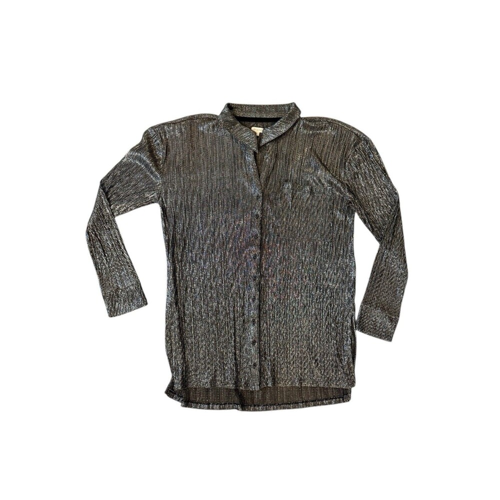 Pilcro‎ Anthropologie Womens Sz XL Silver Metallic Buttondown Shirt